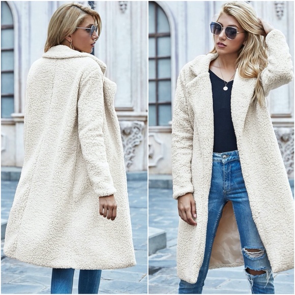 fur long teddy jacket coat fall trench pea coat - Picture 7 of 8